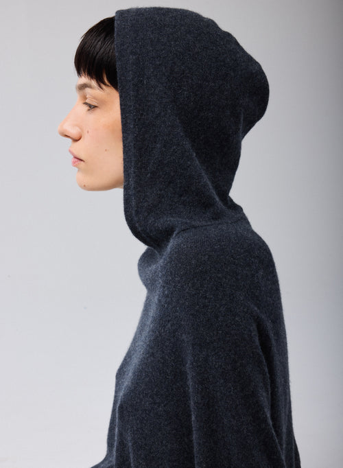 Grauer Kapuzenpullover mit langen Ärmeln aus Kaschmir - MAJESTIC FILATURES