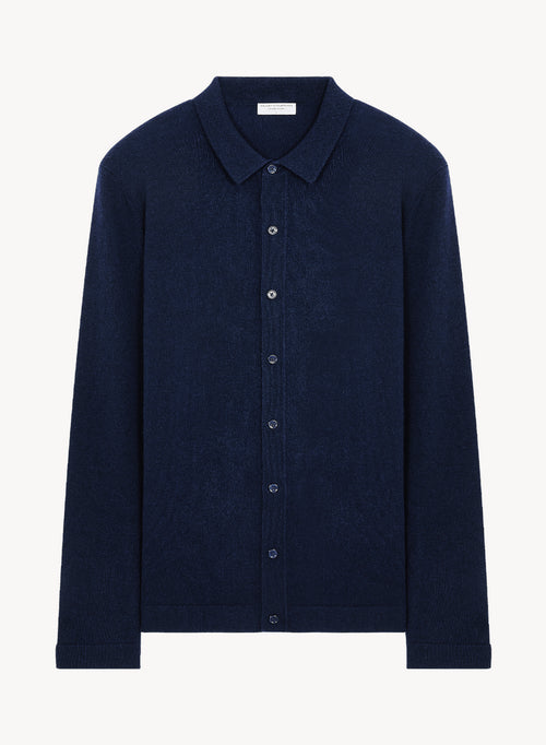 Strickjacke mit Hemdkragen und langen Ärmeln aus Kaschmir in Marineblau - MAJESTIC FILATURES