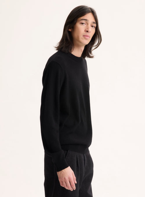 Black Long Sleeve Round Neck Sweater - MAJESTIC FILATURES