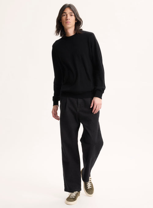 Black Long Sleeve Round Neck Sweater - MAJESTIC FILATURES