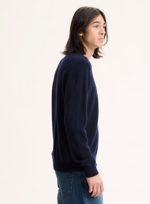 Navy Long Sleeve Crew Neck Sweater - MAJESTIC FILATURES