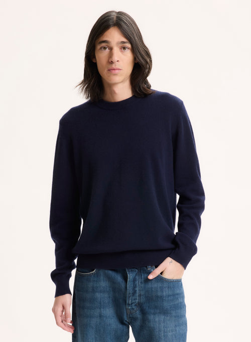 Navy Long Sleeve Crew Neck Sweater - MAJESTIC FILATURES