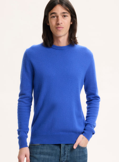 Blue Long Sleeve Round Neck Sweater - MAJESTIC FILATURES