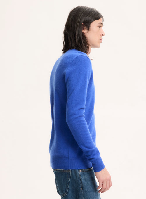 Blue Long Sleeve Round Neck Sweater - MAJESTIC FILATURES