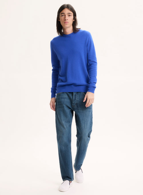 Blue Long Sleeve Round Neck Sweater - MAJESTIC FILATURES