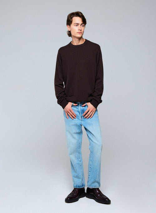 Pull Marron Col Rond Manches Longues en Cachemire - MAJESTIC FILATURES
