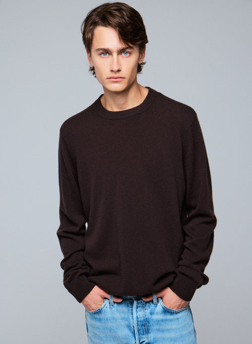 Pull Marron Col Rond Manches Longues en Cachemire - MAJESTIC FILATURES