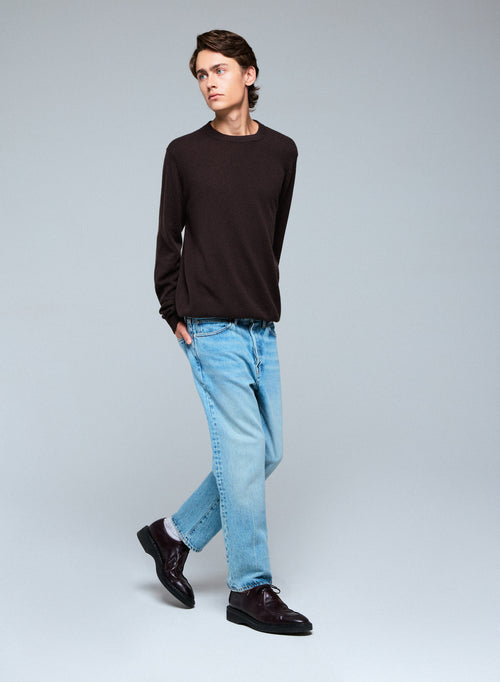 Pull Marron Col Rond Manches Longues en Cachemire - MAJESTIC FILATURES
