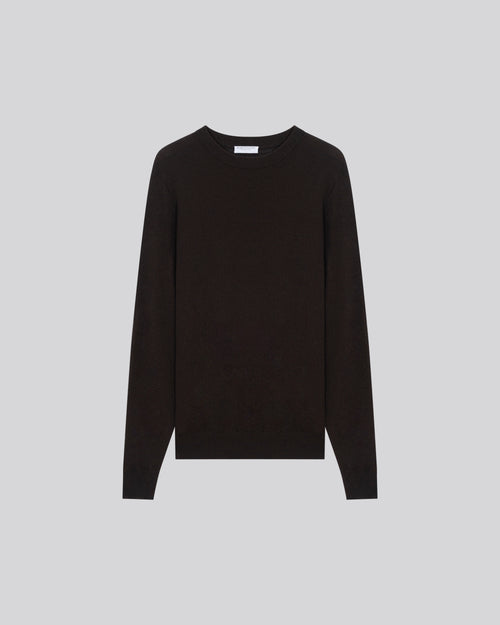 Pull Marron Col Rond Manches Longues en Cachemire - MAJESTIC FILATURES
