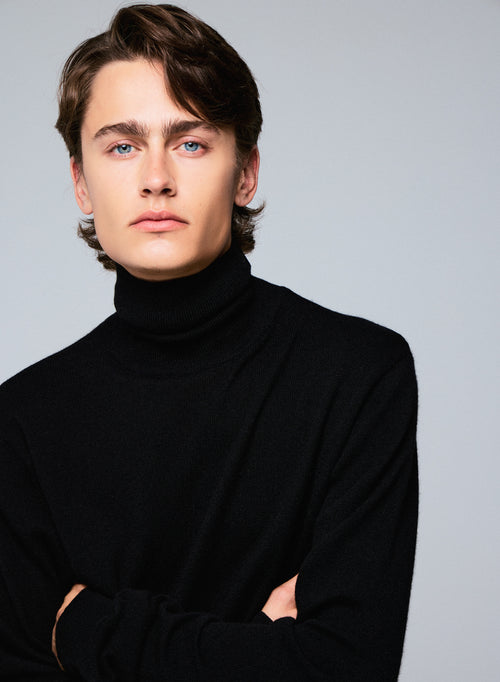 Schwarzer langärmeliger Rollkragenpullover aus Kaschmir - MAJESTIC FILATURES