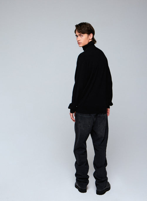 Schwarzer langärmeliger Rollkragenpullover aus Kaschmir - MAJESTIC FILATURES