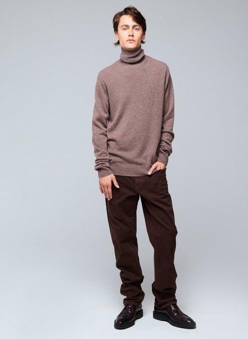 Pull Beige Col Roulé Manches Longues en Cachemire - MAJESTIC FILATURES