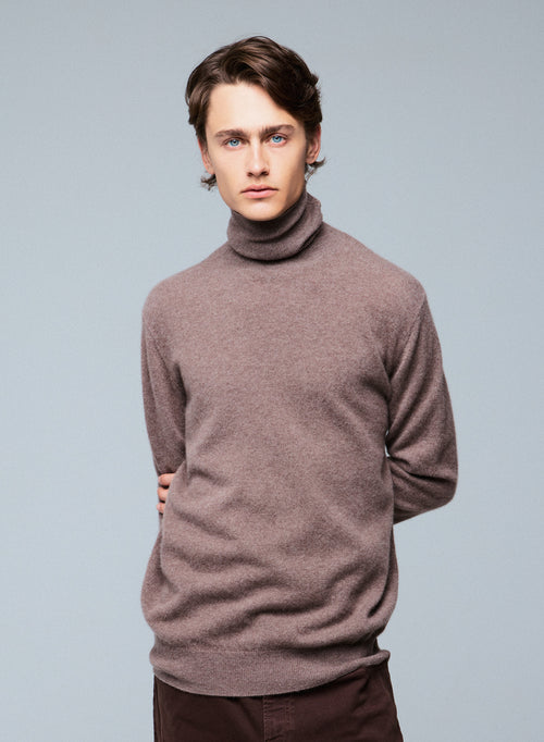 Pull Beige Col Roulé Manches Longues en Cachemire - MAJESTIC FILATURES