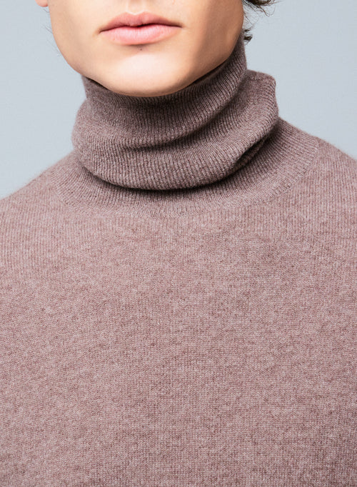 Pull Beige Col Roulé Manches Longues en Cachemire - MAJESTIC FILATURES