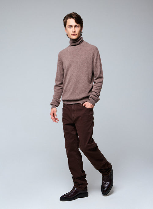 Pull Beige Col Roulé Manches Longues en Cachemire - MAJESTIC FILATURES