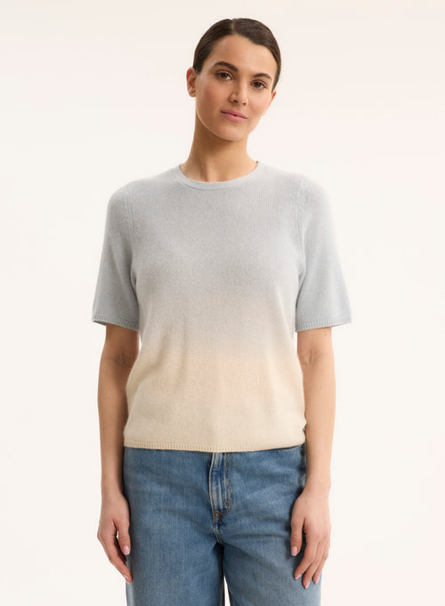 Pull Bleu Col Rond Manches Courtes - MAJESTIC FILATURES