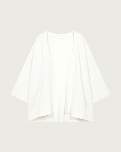 Cárdigan blanco con cuello chal de manga larga en lana merino - MAJESTIC FILATURES