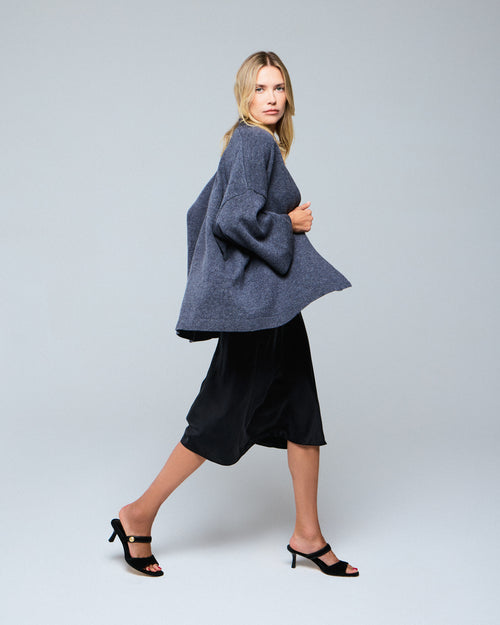 Graue Strickjacke mit langärmeligem Schalkragen aus Merinowolle - MAJESTIC FILATURES