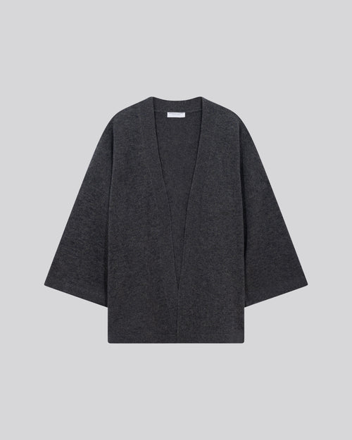 Graue Strickjacke mit langärmeligem Schalkragen aus Merinowolle - MAJESTIC FILATURES