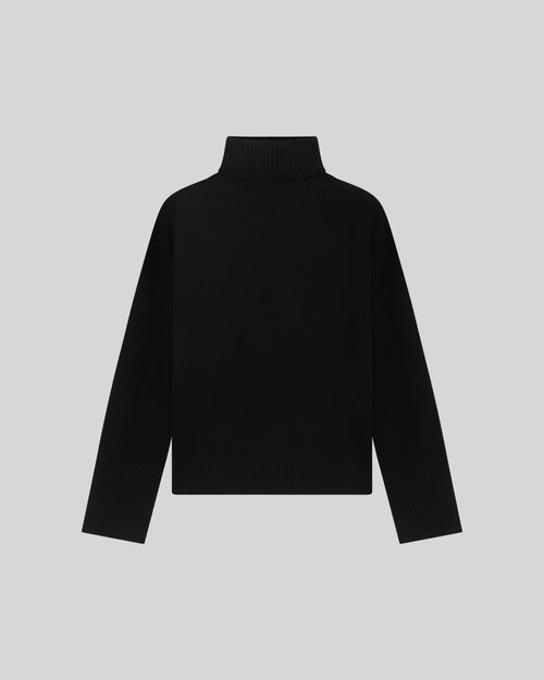 Black Long Sleeve Turtleneck Sweater in Merino Wool - MAJESTIC FILATURES