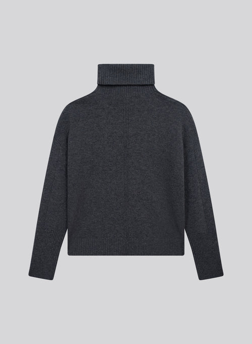 Grauer Rollkragenpullover mit langen Ärmeln aus Merinowolle - MAJESTIC FILATURES