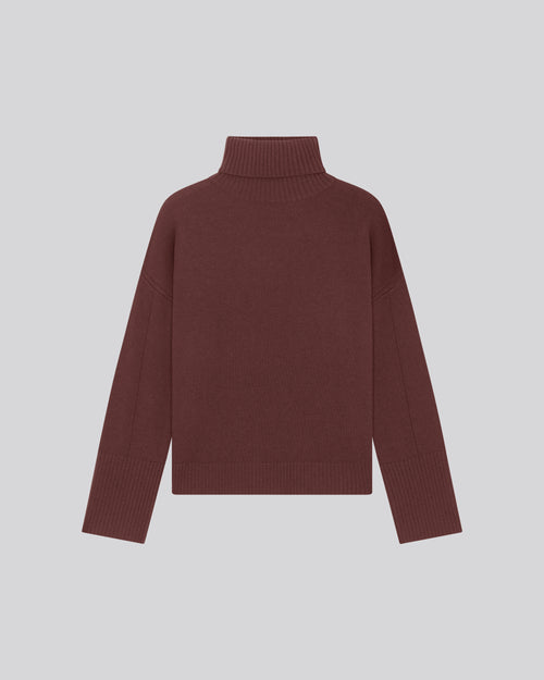 Brown Long Sleeve Turtleneck Sweater in Merino Wool - MAJESTIC FILATURES
