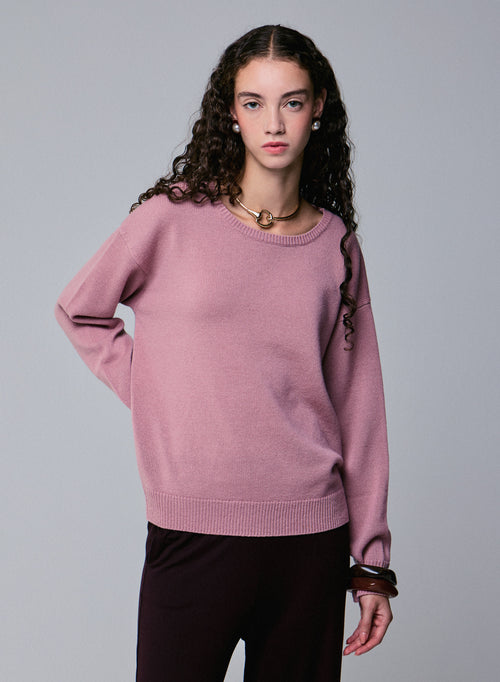 Pink Round Neck Long Sleeve Merino Wool Sweater - MAJESTIC FILATURES