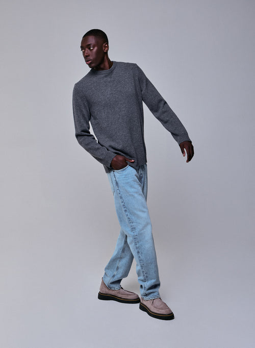 Jersey de lana merino de manga larga con cuello redondo gris - MAJESTIC FILATURES