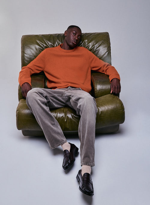 Pull Marron Col Rond Manches Longues en Laine merinos - MAJESTIC FILATURES