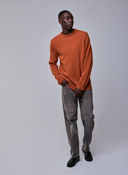 Pull Marron Col Rond Manches Longues en Laine merinos - MAJESTIC FILATURES