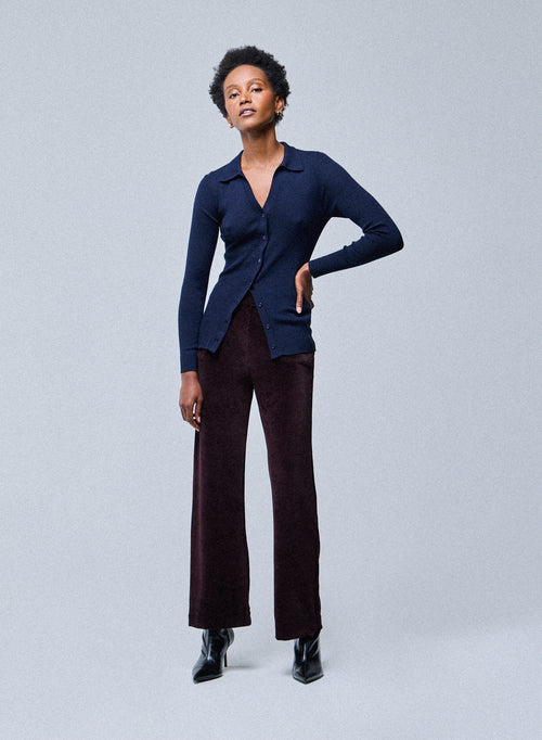 Navy Sweater Long Sleeve Merino Wool Shirt - MAJESTIC FILATURES