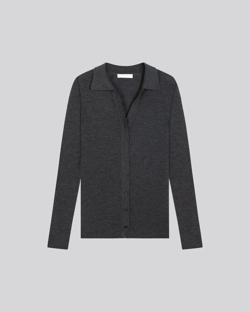 Jersey gris Camisa de manga larga de lana merino - MAJESTIC FILATURES