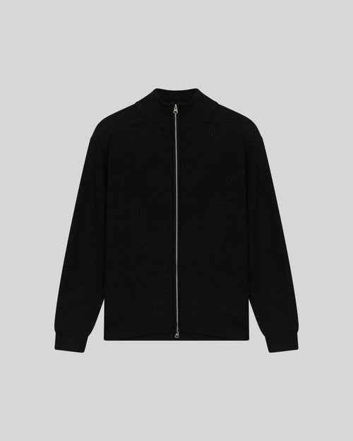 Gilet Noir Col Montant Manches Longues en Laine merinos - MAJESTIC FILATURES