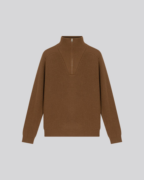 Pull Marron Col Montant Manches Longues en Laine merinos - MAJESTIC FILATURES
