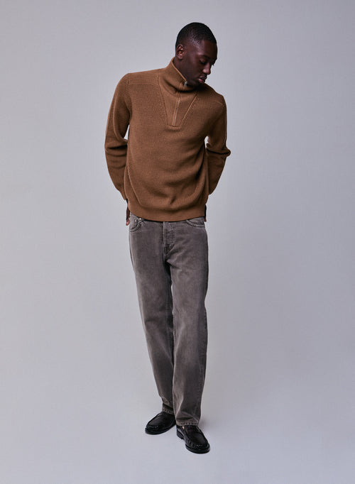 Pull Marron Col Montant Manches Longues en Laine merinos - MAJESTIC FILATURES