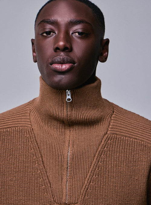 Pull Marron Col Montant Manches Longues en Laine merinos - MAJESTIC FILATURES