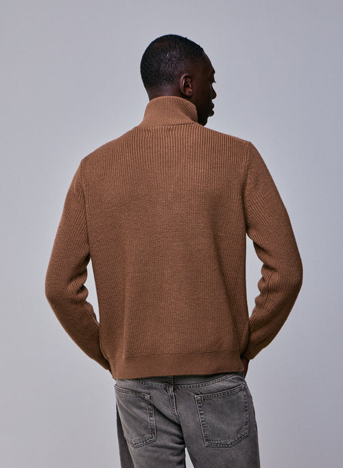 Pull Marron Col Montant Manches Longues en Laine merinos - MAJESTIC FILATURES