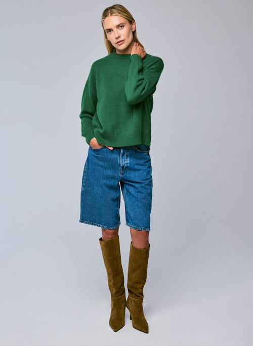 Pull Vert Col Rond Manches Longues en Laine / Cachemire - MAJESTIC FILATURES