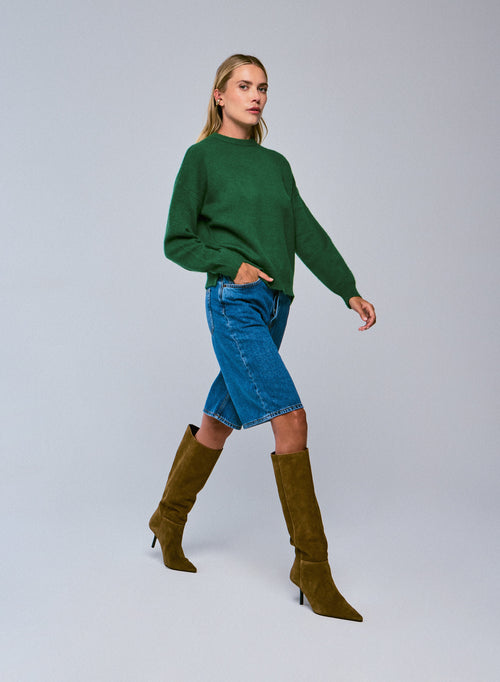 Pull Vert Col Rond Manches Longues en Laine / Cachemire - MAJESTIC FILATURES