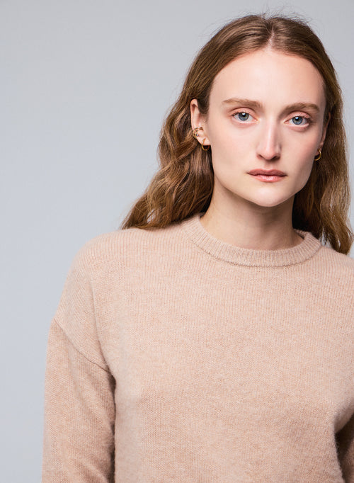 Pull Beige Col Rond Manches Longues en Laine / Cachemire - MAJESTIC FILATURES