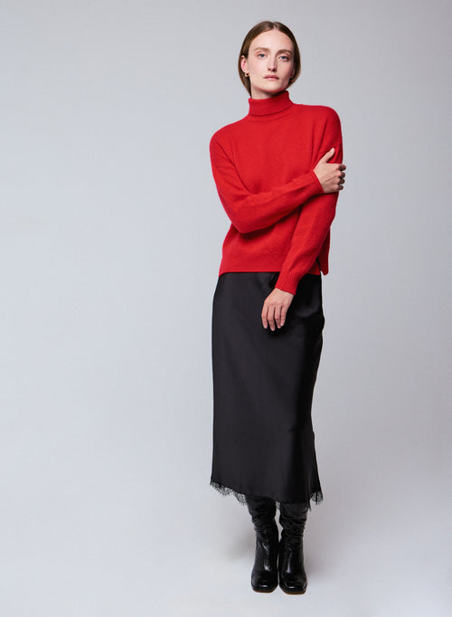 Pull Orange Col Roulé Manches Longues en Laine / Cachemire - MAJESTIC FILATURES