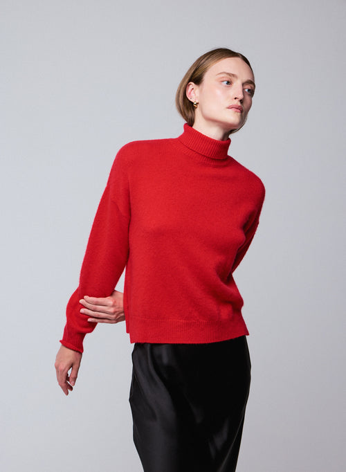 Pull Orange Col Roulé Manches Longues en Laine / Cachemire - MAJESTIC FILATURES