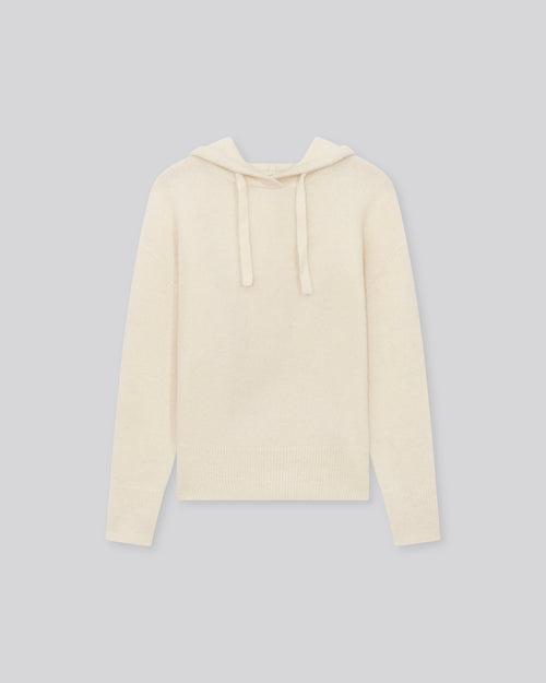 White hooded sweater with long sleeves in alpaca / polyamide / elastane - MAJESTIC FILATURES