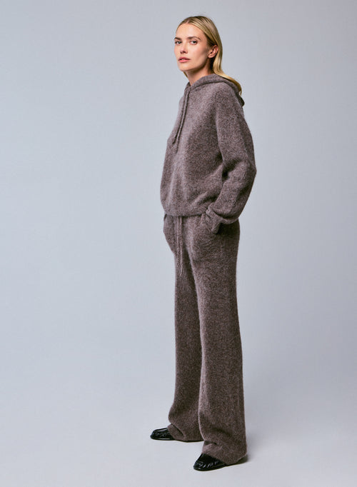 Beige hooded sweater with long sleeves in alpaca / polyamide / elastane - MAJESTIC FILATURES