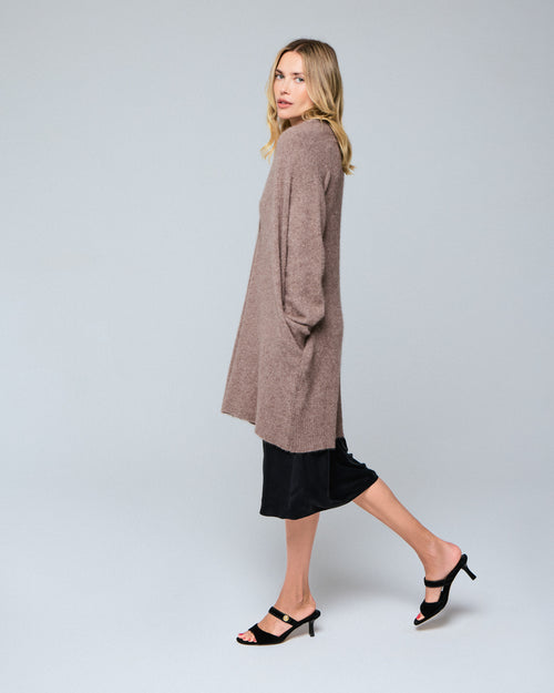 Gilet Beige Col Châle Manches Longues en Laine / Fox / Polyamide - MAJESTIC FILATURES