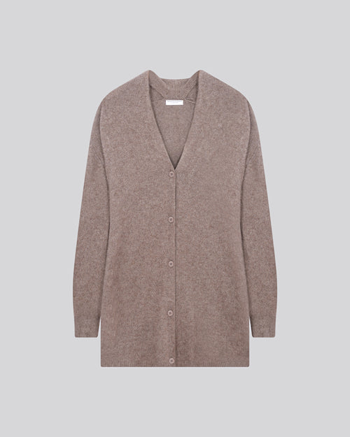 Gilet Beige Col Châle Manches Longues en Laine / Fox / Polyamide - MAJESTIC FILATURES
