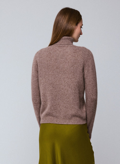 Pull Marron Col Roulé Manches Longues en Laine / Fox / Polyamide - MAJESTIC FILATURES