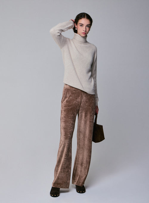 Suéter de cuello alto beige de manga larga en lana / zorro / poliamida - MAJESTIC FILATURES