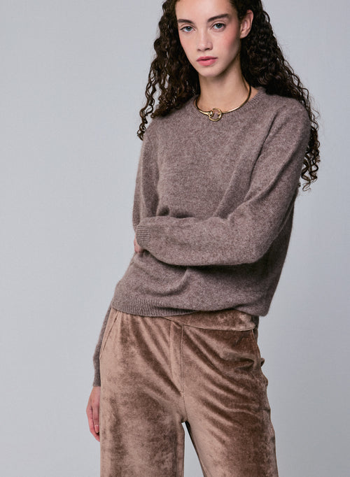 Jersey beige de cuello redondo y manga larga de lana / Fox / Poliamida - MAJESTIC FILATURES