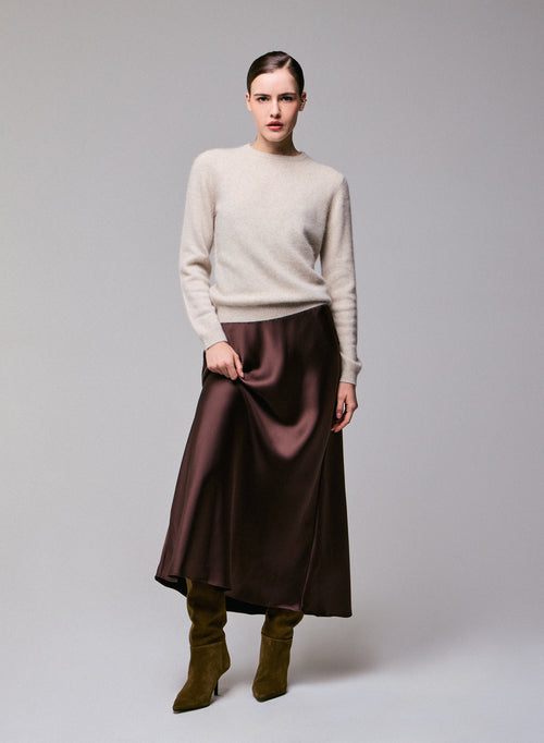 Beigefarbener Pullover mit Rundhalsausschnitt und langen Ärmeln aus Wolle / Fuchs / Polyamid - MAJESTIC FILATURES